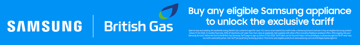 Claim Half-price electricity with British Gas at the weekend with Samsung appliances 